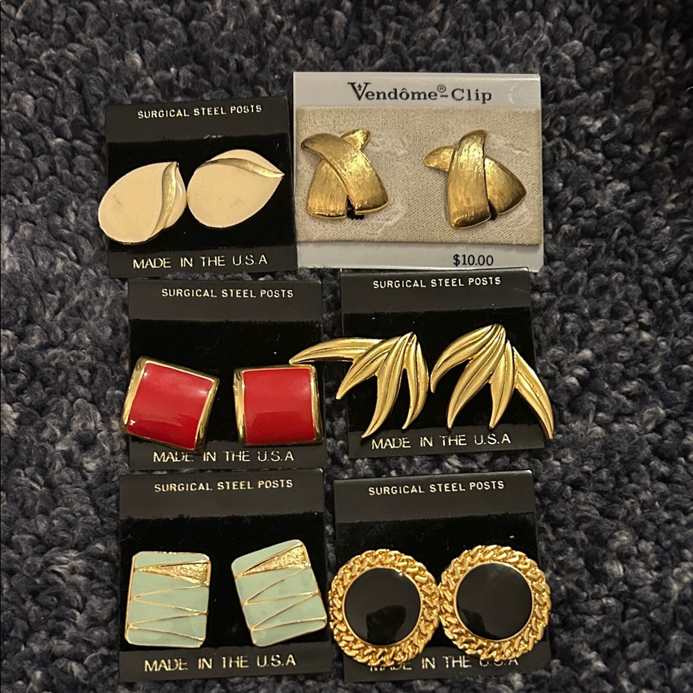 New Vintage Set of  Clip and Surgical Steel Earrings Set